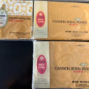 Vtg Cannon Royal Family Gold Flower Full Fitted/Flat Sheet & Pillowcase Set